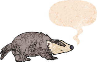 cartoon badger with speech bubble in grunge distressed retro textured style png