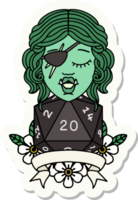 sticker of a half orc rogue character with natural twenty dice roll png