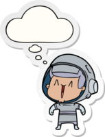 cartoon astronaut man with thought bubble as a printed sticker png