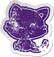 distressed old cartoon sticker of cute kawaii kitten png