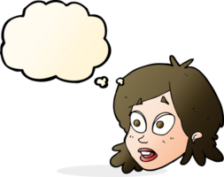 cartoon female face with surprised expression with thought bubble png