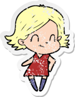 distressed sticker of a cartoon friendly girl png