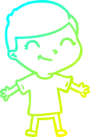 cold gradient line drawing of a cartoon boy smiling png