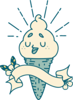 scroll banner with tattoo style ice cream character png