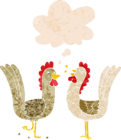 dessin animé poulets avec pensée bulle dans grunge affligé rétro texturé style png
