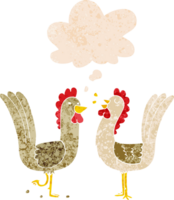 dibujos animados pollos con pensamiento burbuja en grunge afligido retro texturizado estilo png