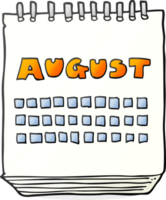 dibujado dibujos animados calendario demostración mes de agosto png