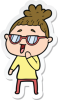 sticker of a cartoon happy woman wearing spectacles png