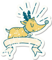 worn old sticker of a tattoo style christmas reindeer png