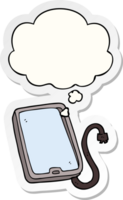 cartoon computer tablet with thought bubble as a printed sticker png