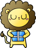 cartoon lion with christmas present png