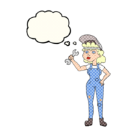 dibujado pensamiento burbuja dibujos animados mujer con llave png