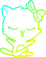 cold gradient line drawing of a cartoon cat with bow on head png