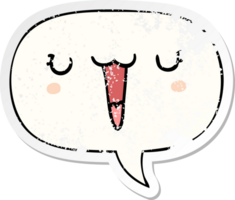 cute happy cartoon face with speech bubble distressed distressed old sticker png