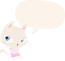 cute cartoon female cat with speech bubble in retro style png