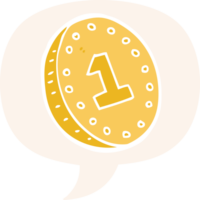 dibujos animados moneda con habla burbuja en retro estilo png