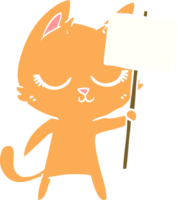 chat de dessin animé de style couleur plat calme avec pancarte png