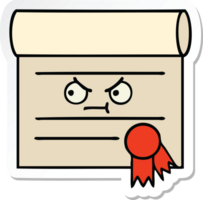 adesivo de um certificado de desenho animado fofo png