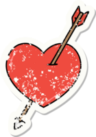 distressed sticker tattoo in traditional style of an arrow and heart png