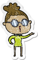 distressed sticker of a cartoon woman wearing spectacles png