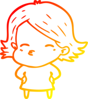 warm gradient line drawing of a cartoon woman png