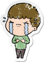 distressed sticker of a cartoon man crying png