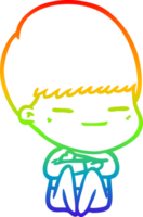 rainbow gradient line drawing of a cartoon smug boy png