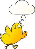cartoon happy bird with thought bubble in smooth gradient style png