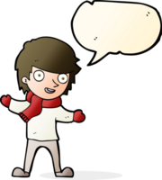 cartoon boy in winter clothes with speech bubble png