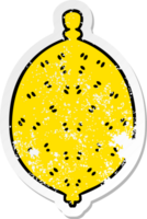 distressed sticker of a quirky hand drawn cartoon lemon png