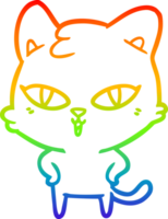 rainbow gradient line drawing of a cartoon cat png