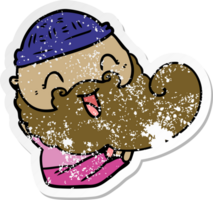 distressed sticker of a happy bearded man png