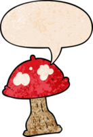 cartoon mushroom with speech bubble in retro texture style png