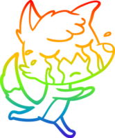 rainbow gradient line drawing of a crying fox cartoon png