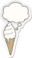 cartoon ice cream with thought bubble as a printed sticker png