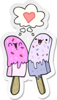 dibujos animados hielo paleta en amor con pensamiento burbuja como un impreso pegatina png