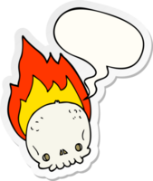 spooky cartoon flaming skull with speech bubble sticker png