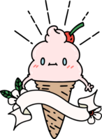 banner de rolagem com personagem de sorvete estilo tatuagem png