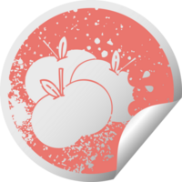 distressed circular peeling sticker symbol of a juicy apple png