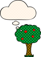 cartoon apple tree with thought bubble in comic book style png
