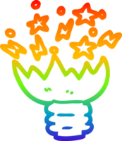 rainbow gradient line drawing of a cartoon exploding light bulb png