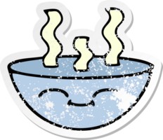 bedrövad klistermärke av en söt tecknad skål med varm soppa png