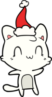 mano disegnato linea disegno di un' contento gatto indossare Santa cappello png