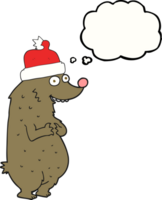 dibujado pensamiento burbuja dibujos animados oso vistiendo Navidad sombrero png