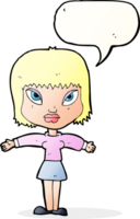 cartoon woman with outstretched arms with speech bubble png