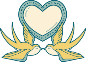 image emblématique de style tatouage d'hirondelles et d'un coeur png