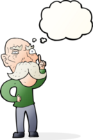 cartone animato infastidito vecchio uomo con pensato bolla png