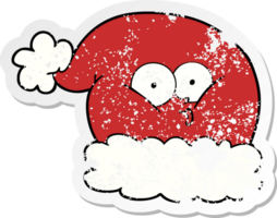 distressed sticker of a cartoon christmas santa hat png