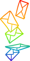 rainbow gradient line drawing of a envelopes falling png
