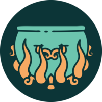 iconic tattoo style image of a lit cauldron png